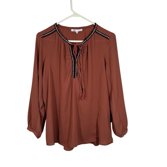 DR2 Tops - DR2 Blouse Large L Women's Rust With Navy Trim